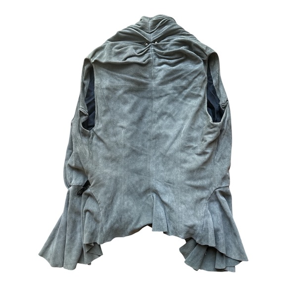 Grai Women Grey Suede Leather Draped Ruffle Peplum Vest Made in USA Size M - Picture 2 of 12